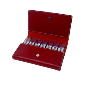 Pilulier hebdo et pochette en cuir rouge