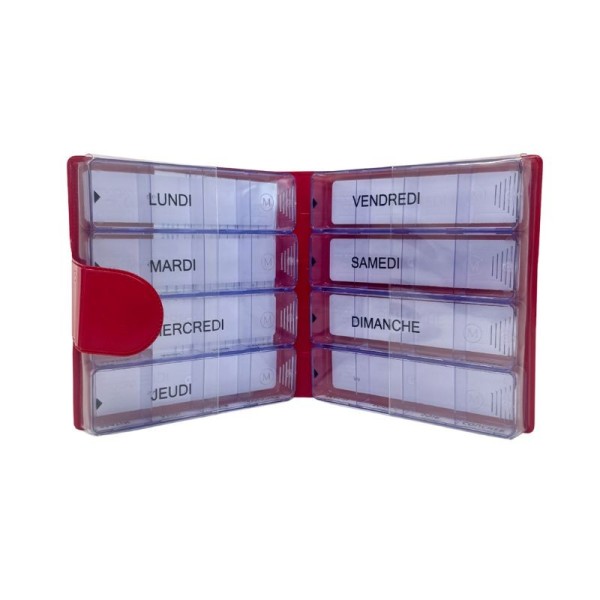 Pilulier hebdomadaire grands traitements, pochette rouge