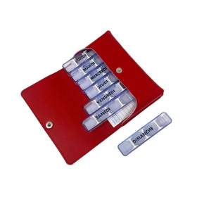 Pilulier semainier et pochette simili rouge