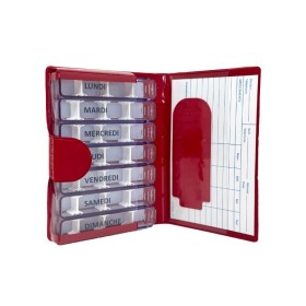 Pilulier hebdomadaire dans sa pochette rouge