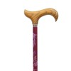 Canne de marche réglable avec poignée bois, motif feuillage magenta