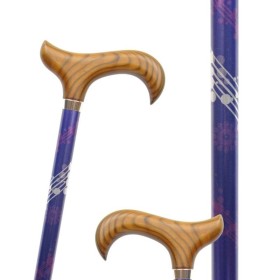 Canne de marche violette réglable avec poignée bois