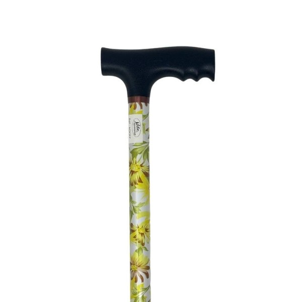 Canne de marche fleurs jaunes réglable aluminium – poignée noire