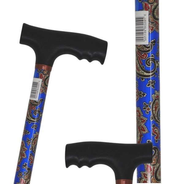 Canne de marche aluminium cachemire bleu, légère et réglable