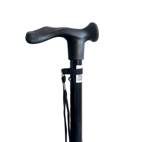 Canne pliante noire ergonomique main droite, dragonne incluse