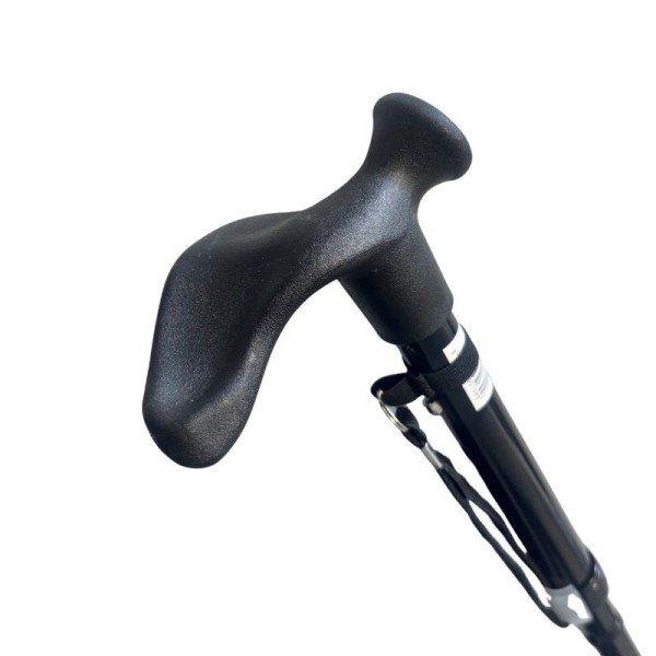 Canne pliante noire ergonomique main droite, dragonne incluse