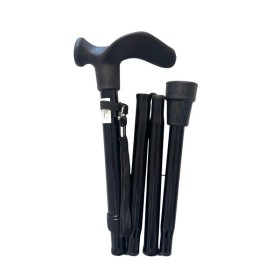 Canne pliante noire ergonomique main droite, dragonne incluse