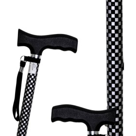 Canne de marche réglable motif damier noir et blanc, dragonne incluse
