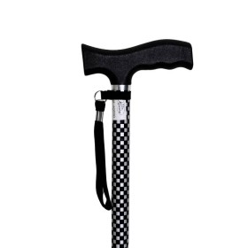 Canne de marche réglable motif damier noir et blanc, dragonne incluse