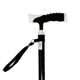 Canne pliante et réglable noire avec poignée confortable bi-matière