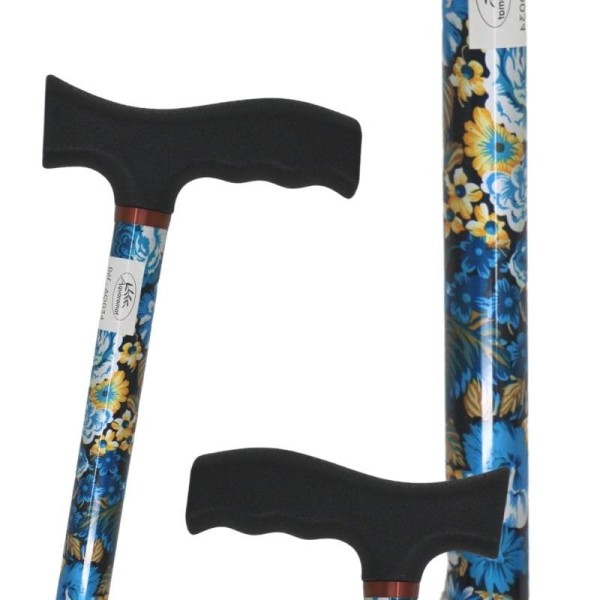 Canne de marche fleurs bleues jaunes réglable légère aluminium