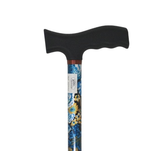 Canne de marche fleurs bleues jaunes réglable légère aluminium