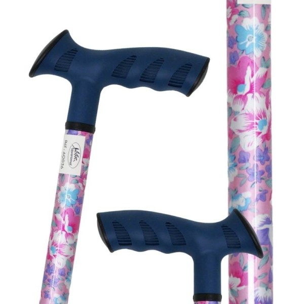 Canne de marche réglable et poignée ergonomique en silicone bleu