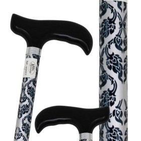 Canne de marche réglable, argentée avec motif tribal bleu