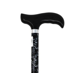 Canne de marche élégante noire avec motif feuillage discret