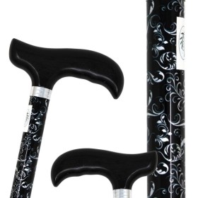 Canne de marche élégante noire avec motif feuillage discret