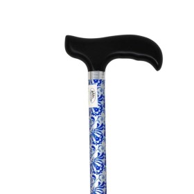 Canne d'aide à la marche réglable en aluminium, motif floral tribal bleu