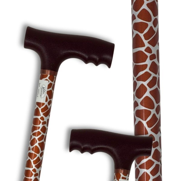 Canne de marche réglable, imprimé girafe et poignée assortie