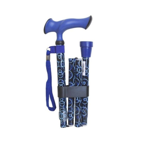 Canne pliante grande taille avec poignée silicone ergonomique bleue
