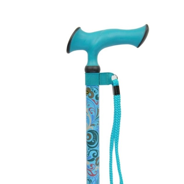 Canne de marche réglable poignée silicone ergonomique, motif cachemire bleu