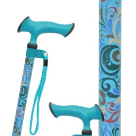 Canne de marche réglable poignée silicone ergonomique, motif cachemire bleu