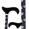 Canne de marche réglable avec poignée derby, motif fleurs bleu nuit