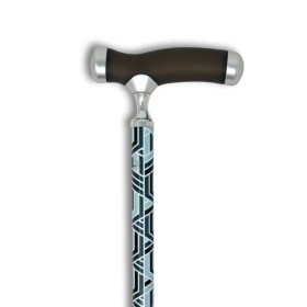 Canne de marche réglable avec poignée gel silicone, motif géométrique bleu
