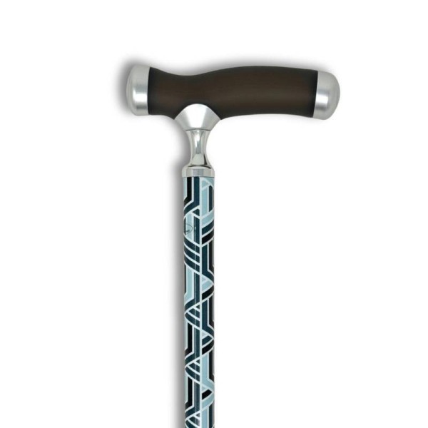 Canne de marche réglable avec poignée gel silicone, motif géométrique bleu
