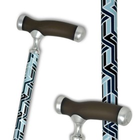 Canne de marche réglable avec poignée gel silicone, motif géométrique bleu