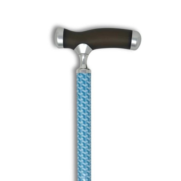 Canne de marche réglable avec poignée gel silicone, motif 3D bleu