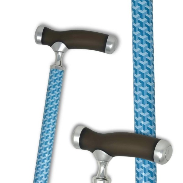 Canne de marche réglable avec poignée gel silicone, motif 3D bleu
