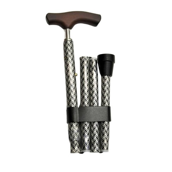 Canne de marche pliante réglable motif pied de poule noir et gris