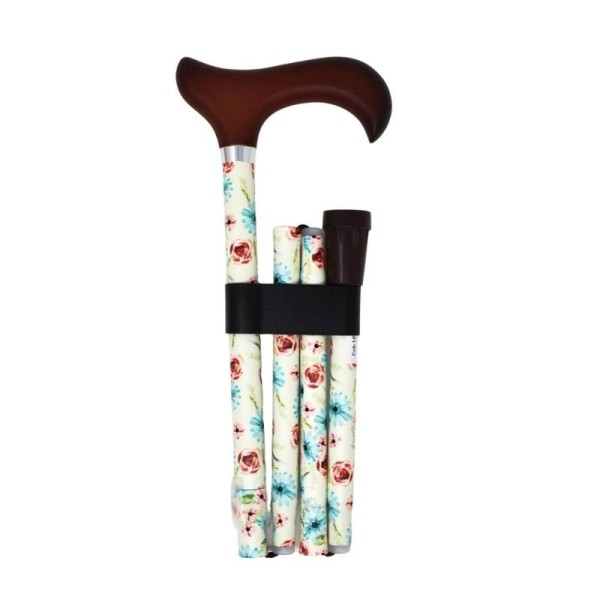 Canne de marche pliante jaune pastel avec motif floral