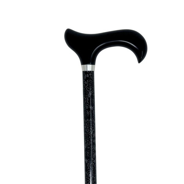 Canne réglable motif dentelle noire poignée derby élégante