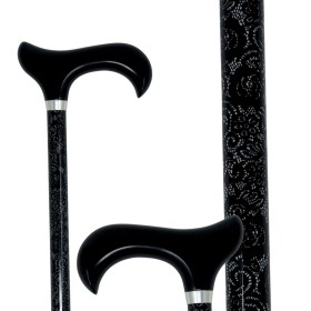 Canne réglable motif dentelle noire poignée derby élégante