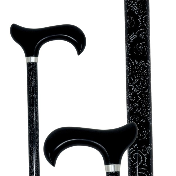 Canne réglable motif dentelle noire poignée derby élégante